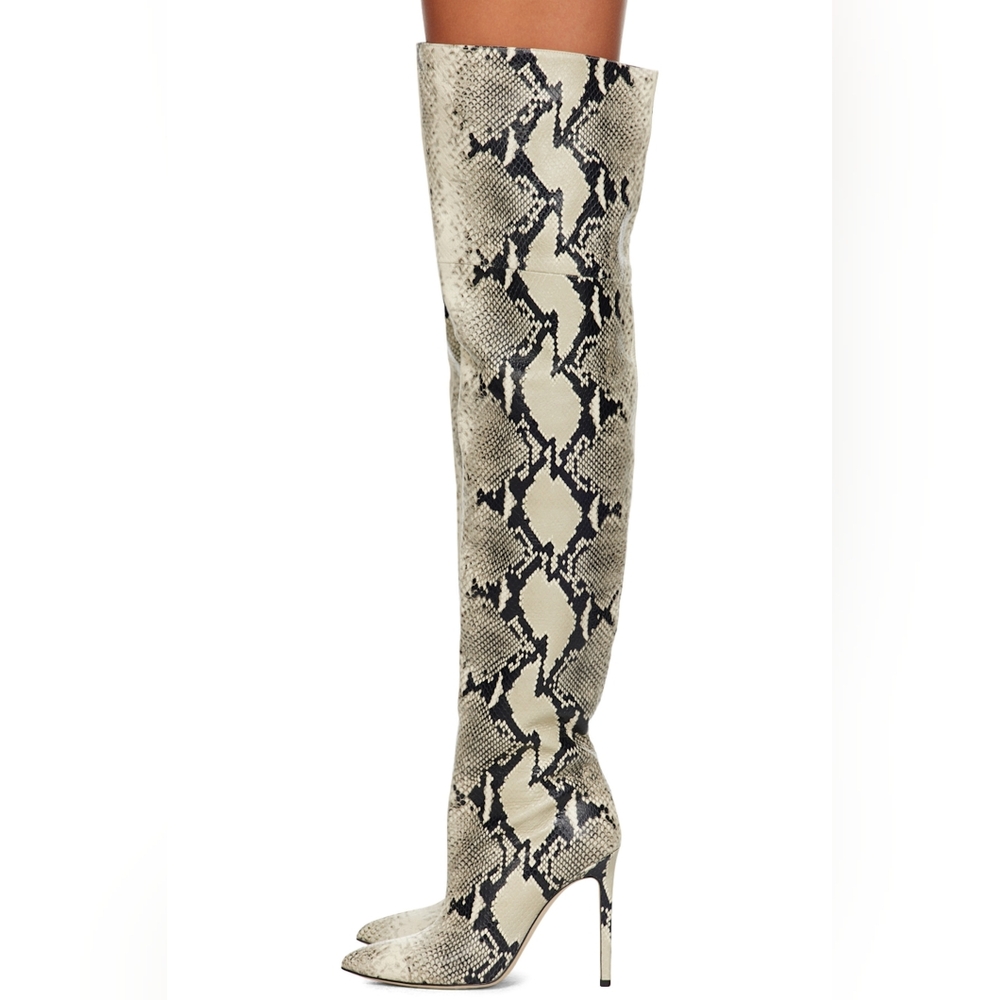 Paris Texas beige snakeskin stiletto otk boots - Picture 3 of 12